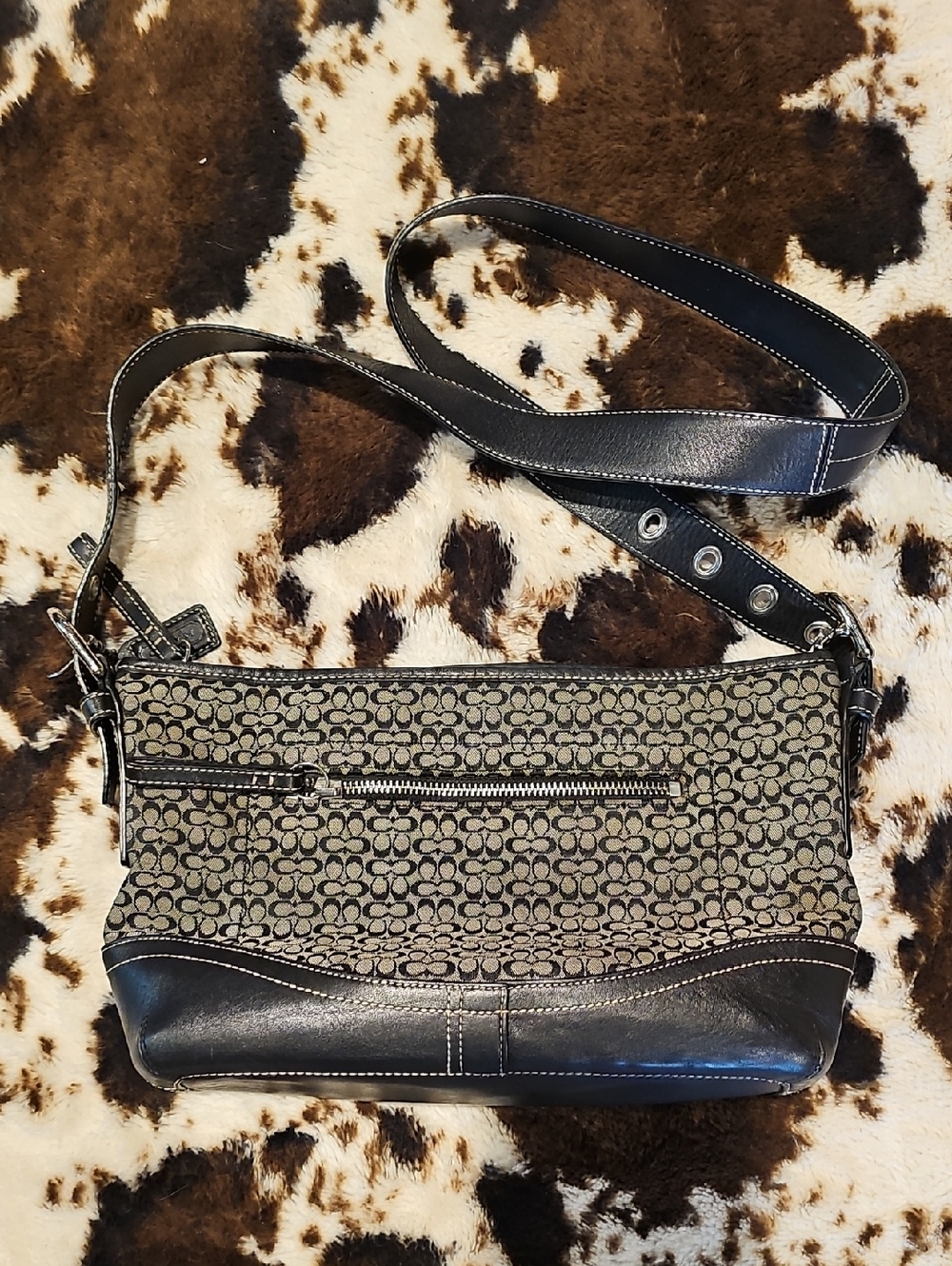 Coach Black and Tan Signature Crossbody Bag